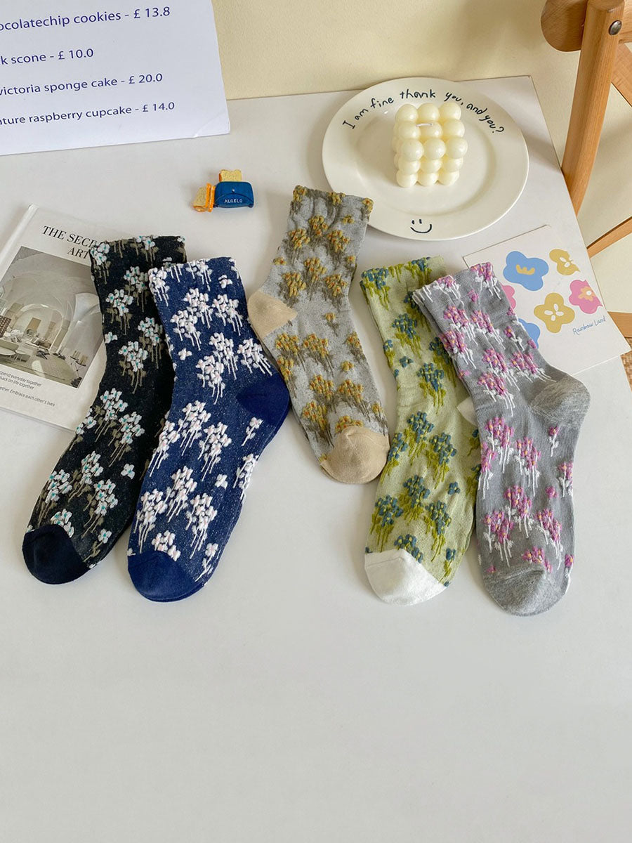 Lot de 5 paires de chaussettes à imprimé floral et jacquard pour femme AV1025