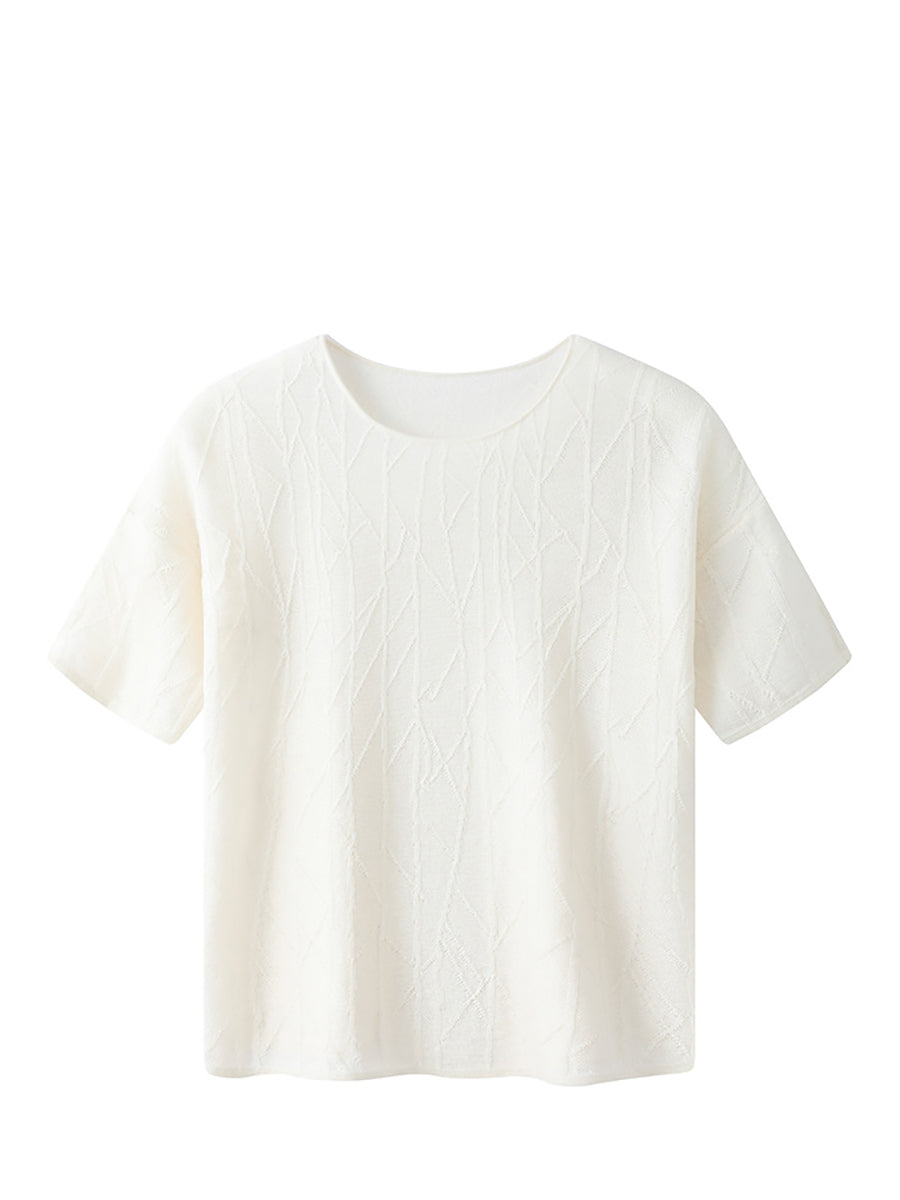 Women Summer Solid Jacquard Loose Half-Sleeve Shirt WE1033