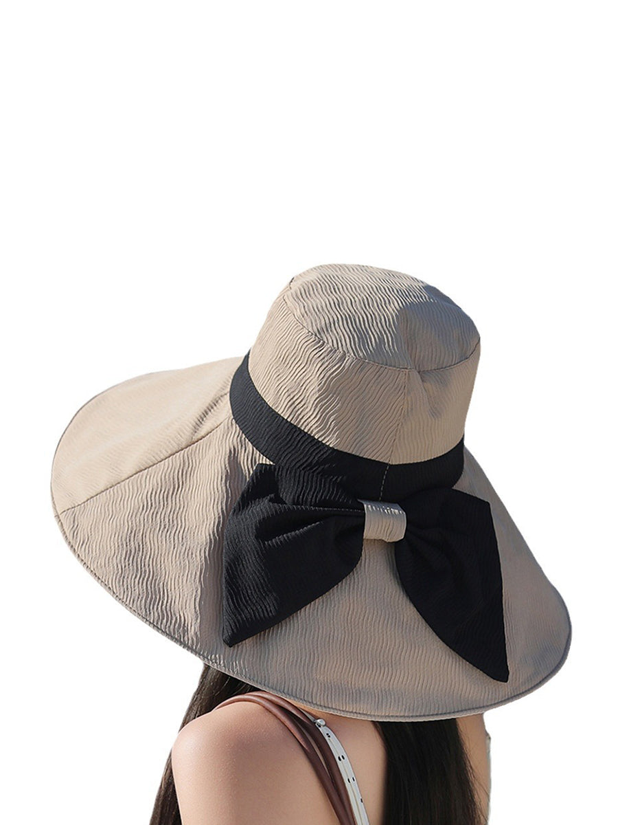 Women Summer Colorblock Sunproof Bowknot Hat QW1022