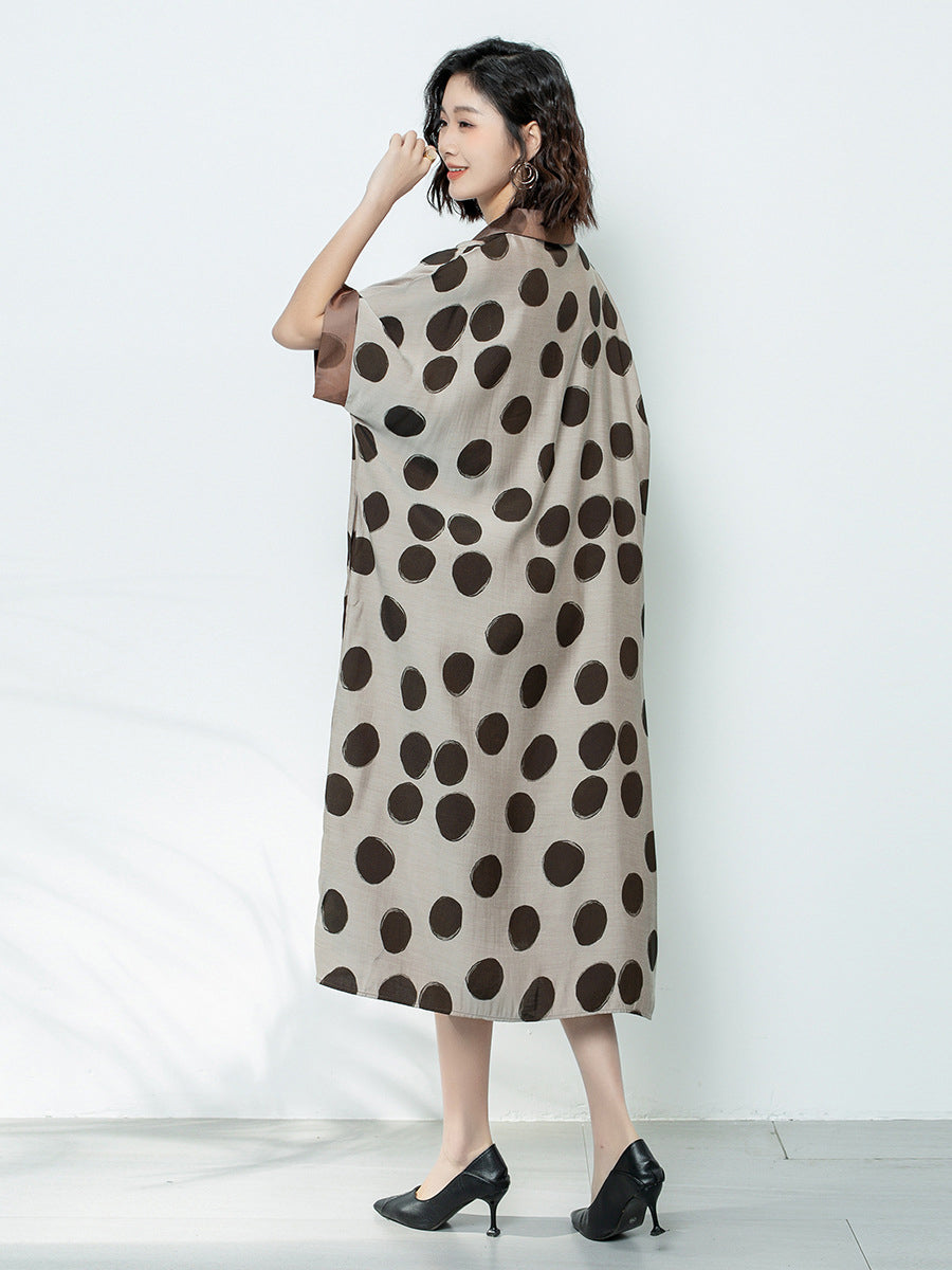 Women Summer Casual Dot Print Claf-Length Dress AS1044