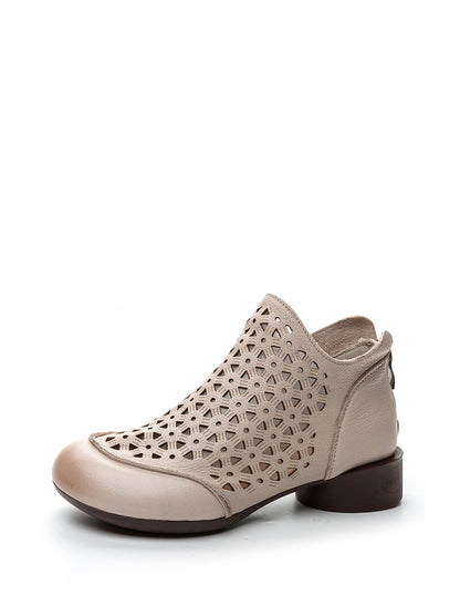 Women Summer Casual Leather Soft Cutout Boots UI1029