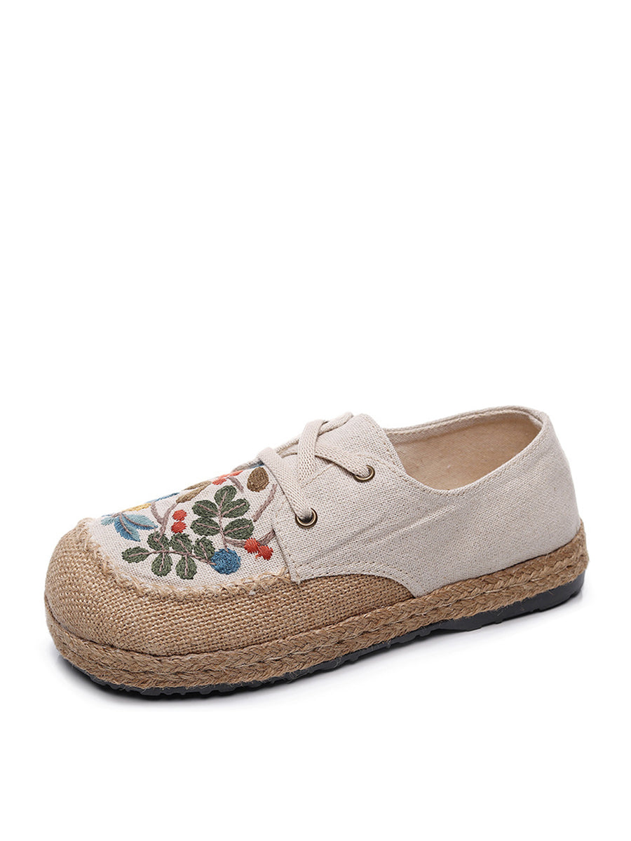 Frauen Sommer Vintage Blume Stickerei Leinen Tuch Schuhe AT1068