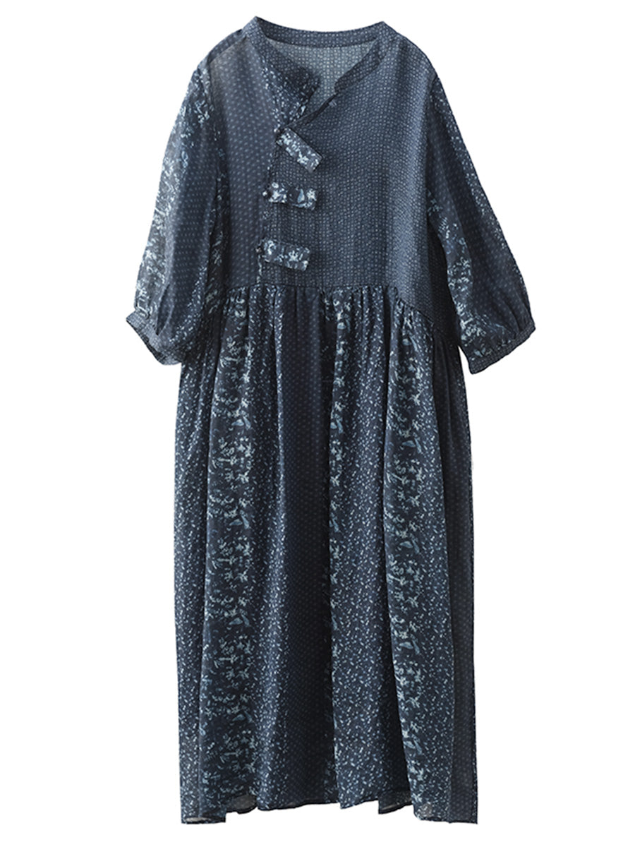 Robe d'été vintage en ramie à imprimé floral pour femme PP1013