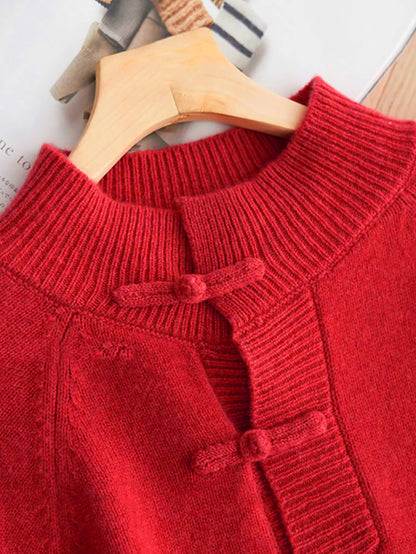 Women Autumn Vintage Half-Turtleneck 100%Wool Buckle Sweater BA1040