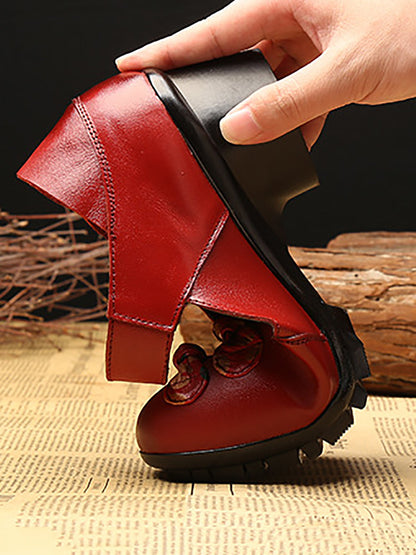 Women Summer Vintage Leather Spliced Mid-Heel Shoes II1014