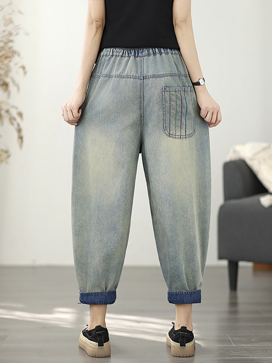 Hose Ausgefranste Retro Denim Haremshose Damen 