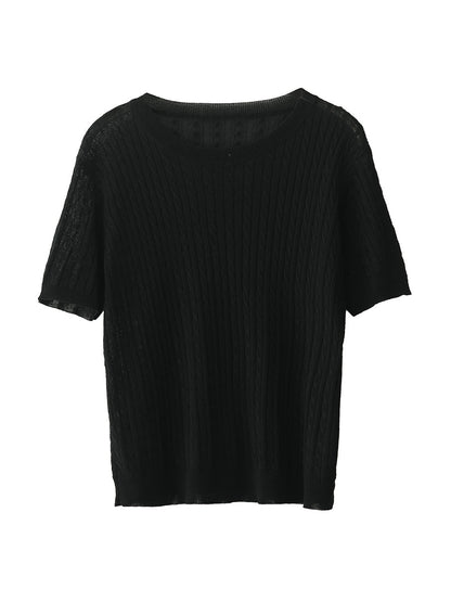 Women Summer Casual Knitted O-Neck Shirt CX035