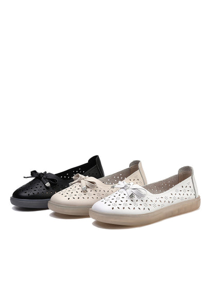 Women Casual Summer Solid Cutout Leather Flat Shoes KL1043