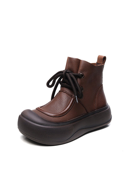 Women Casual Winter Solid Leather Strap Platform Boots WG009