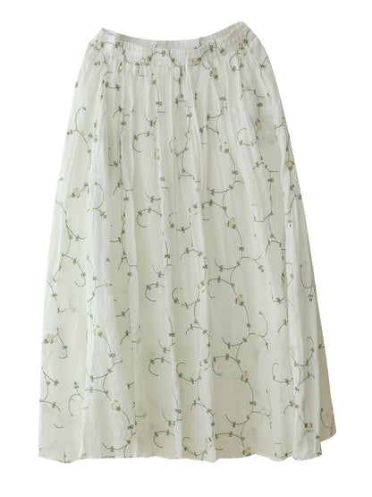 Women Summer Flower Thin Strap Linen Skirt RR1014