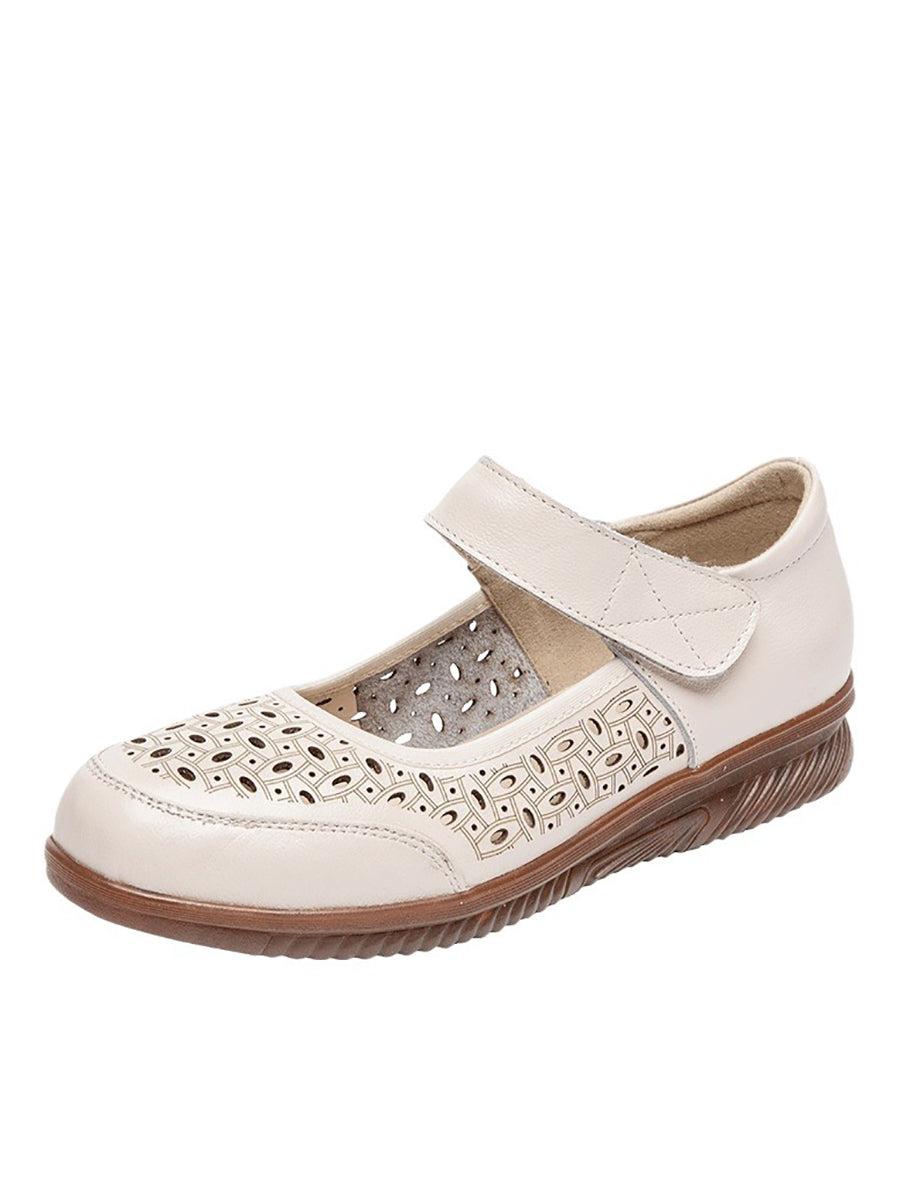 Damen Sommerschuhe mit Ausschnitt aus Leder mit niedrigem Absatz TY1040