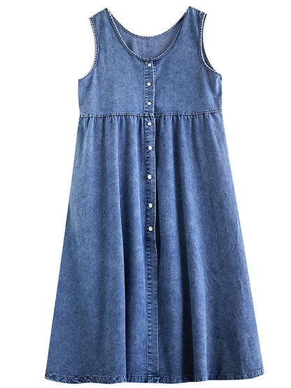 Women Casual Summer Denim A-Shape Loose Vest Dress FD054