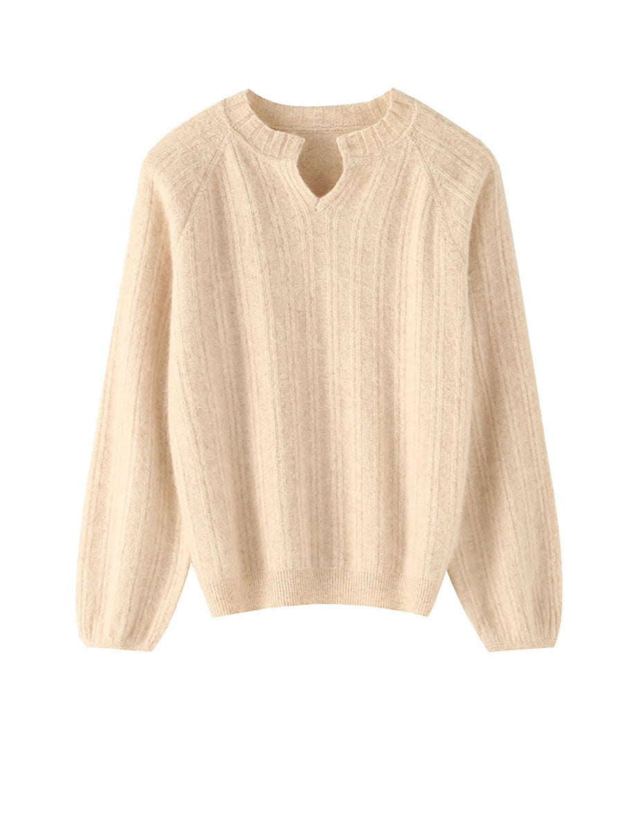 Pull en tricot chaud en laine unie à col en V pour femme AV1013 