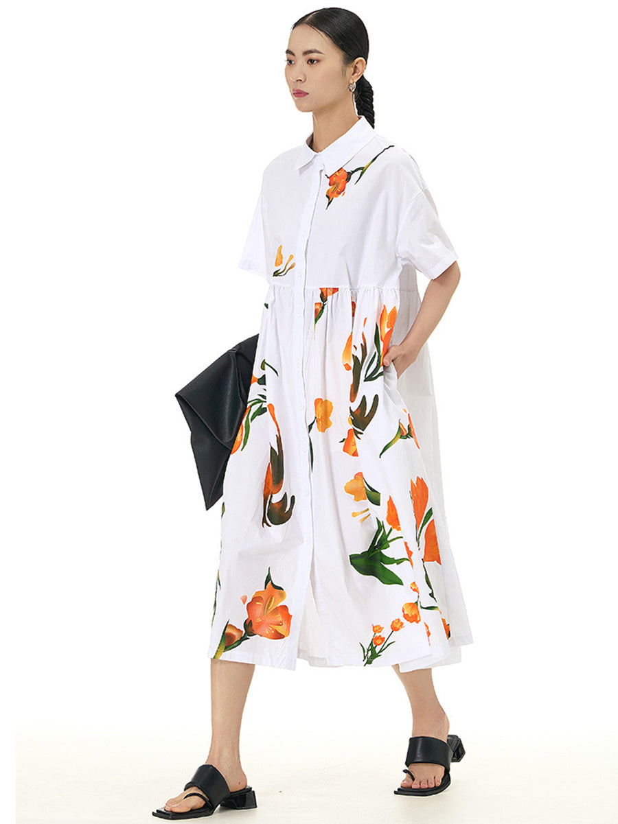Women Casual Summer Flower Loose Cotton Dress XX1041