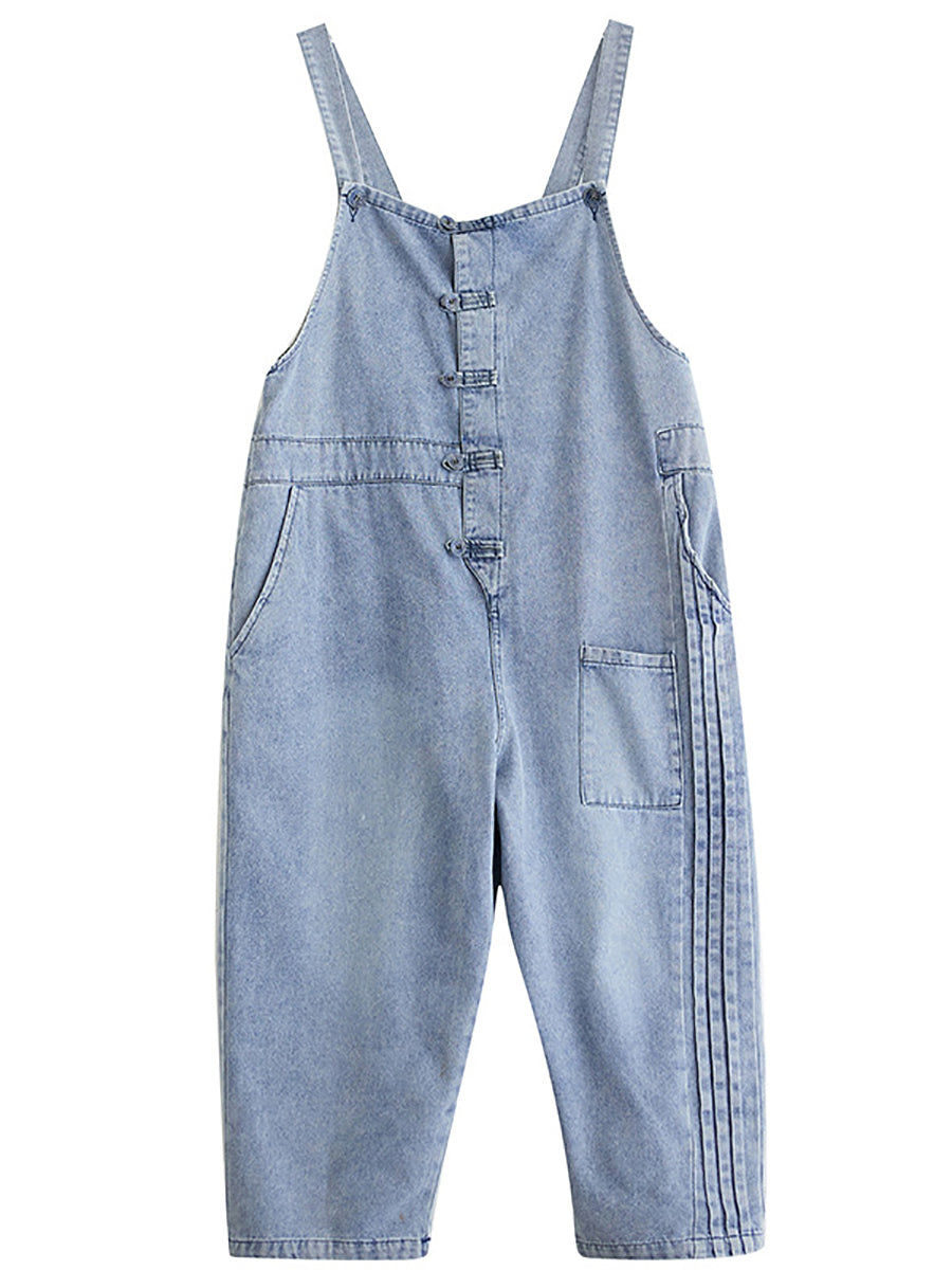 Damen Sommer Casual Solide Denim Geraffte Overalls AT1032 