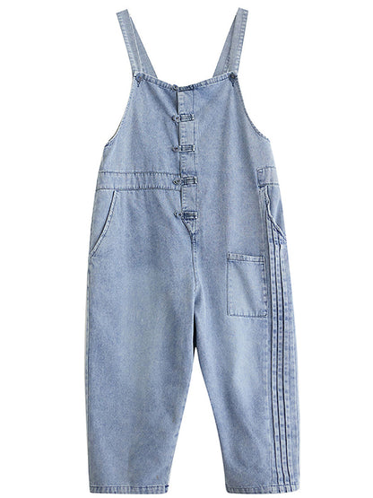 Women Summer Casual Solid Denim Shirred Jumpsuits AT1032