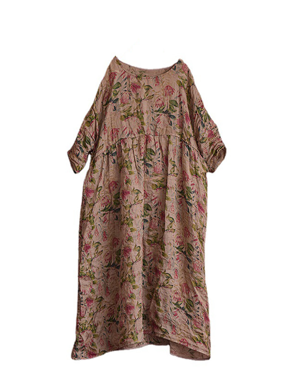 Robe d'été ample à carreaux floraux vintage pour femmes OP1008