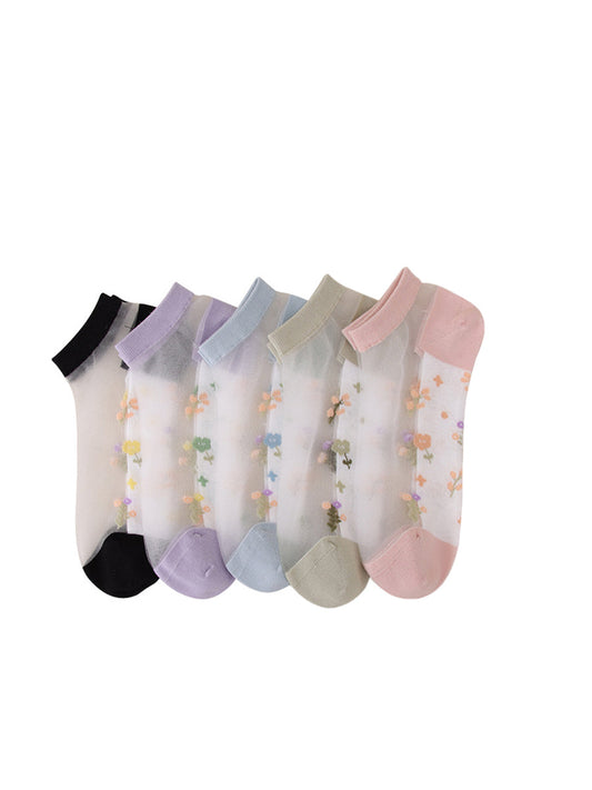 5 Paar dünne Damen-Sommersocken aus Jacquard OO1033