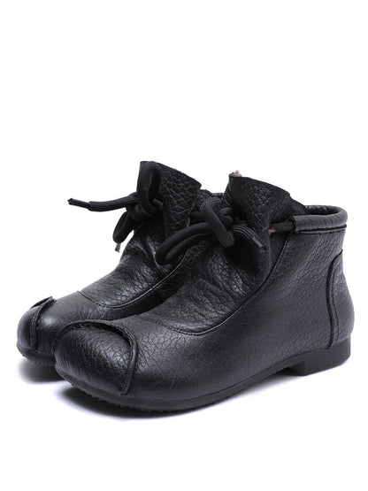 Women Retro Soft Leather Spliced Strap Low Heel Boots AX1009