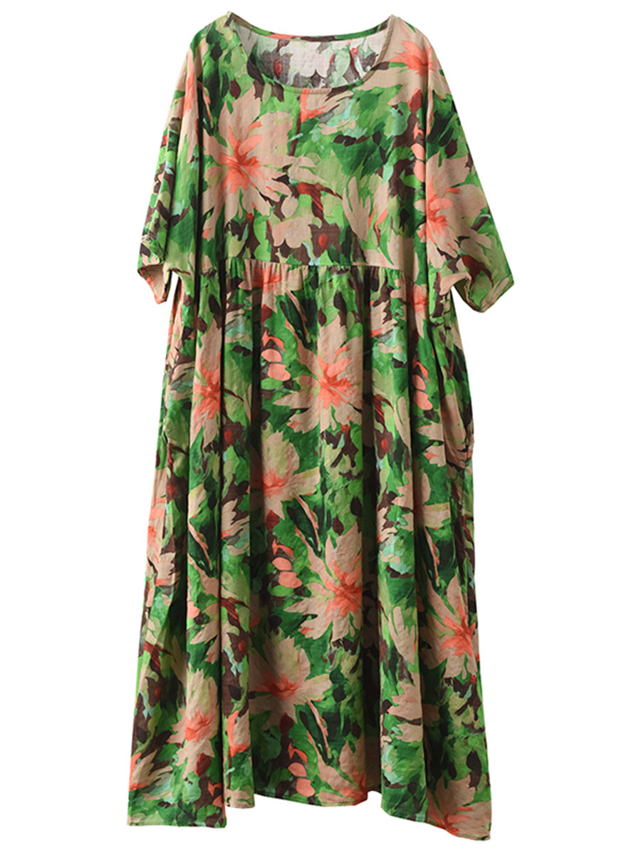 Robe ample en lin à fleurs vintage pour femme FD043