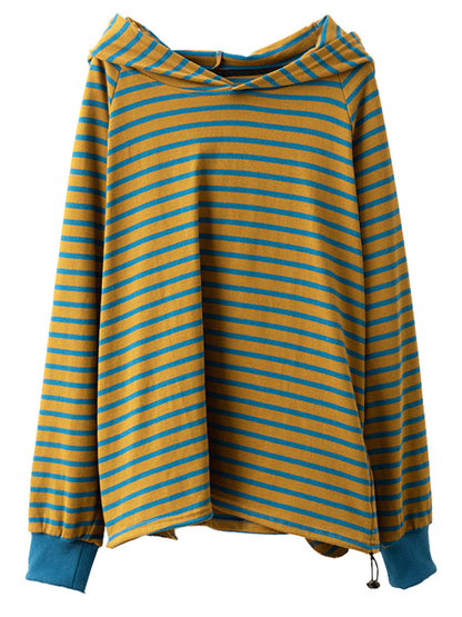 Women Casual Autumn Stripe Colorblock Hooded Sweatshirt AI1025