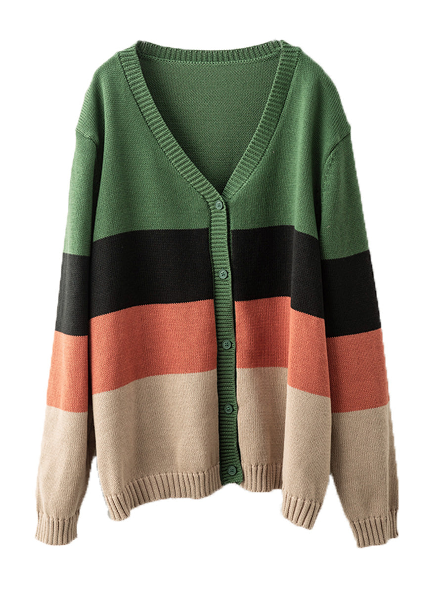 Damen Herbst Colorblock V-Ausschnitt Strickpullover AS1012 