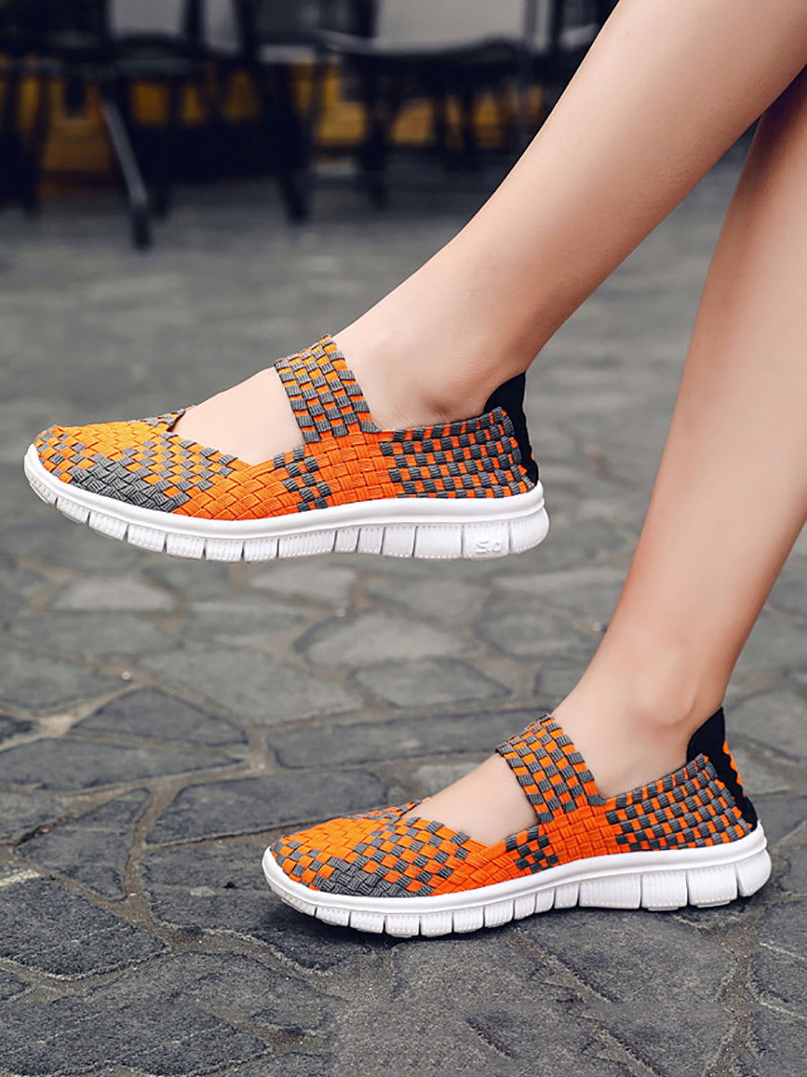 Women Summer Casual Colorblock Weave Flat Shoes RR1017