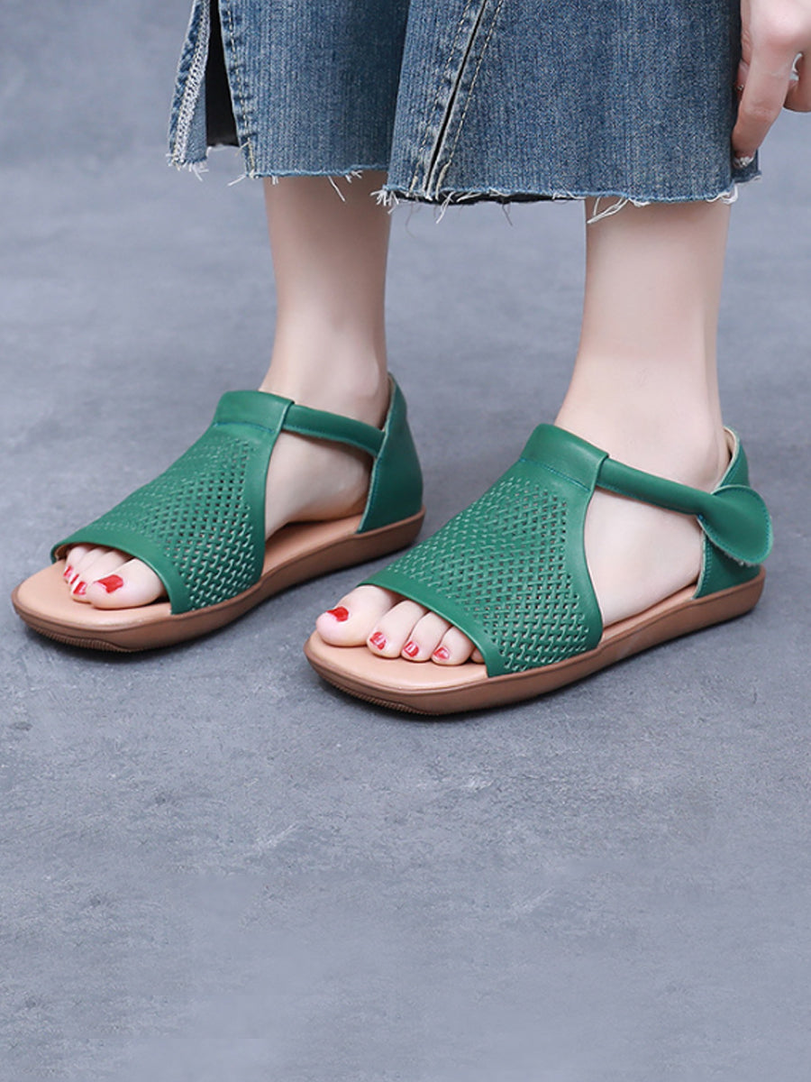 Sandalen Leder Flach Hohl Sommer Out Casua Frauen