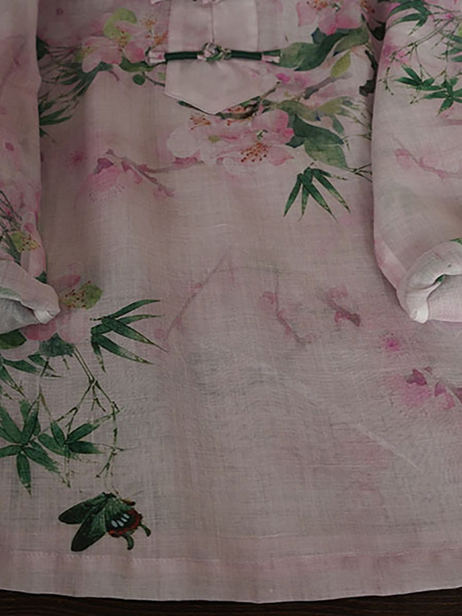 Chemise d'été à boucle en ramie à fleurs ethniques pour femmes PA1015