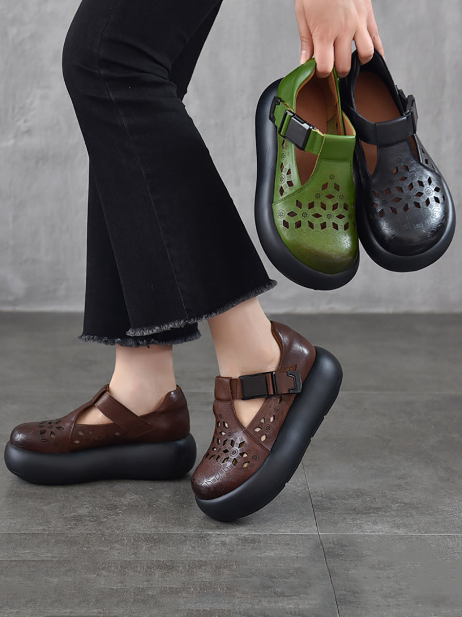 Out Hollow Casual Leder Frauen Echte Schuhe Sommer Plattform