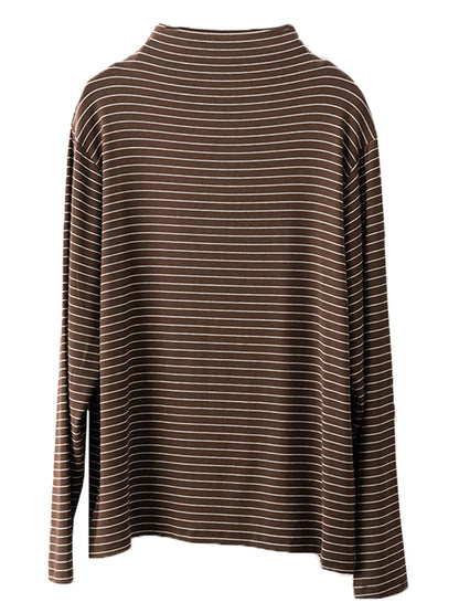 Women Autumn Casual Stripe Half Turtleneck Blouse AI1064