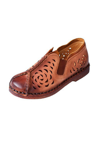 Women Summer Genuine Leather Cutout Spliced Falt Shoes LL003