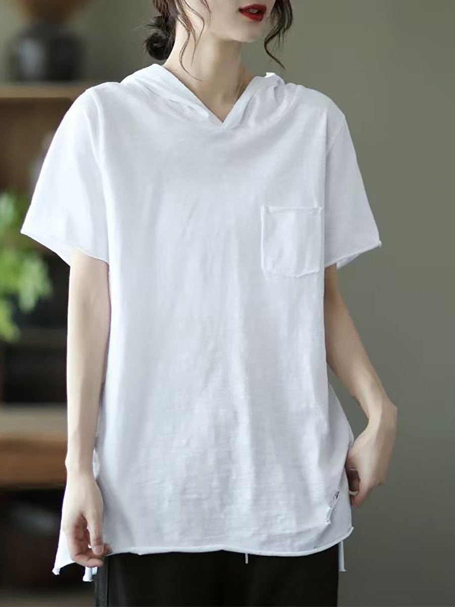 Women Summer Solid Hooded Casual Cotton Shirts SC1004