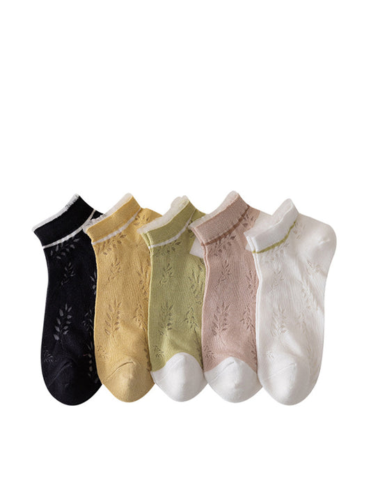 Lot de 5 paires de chaussettes fines à découpes pour femme, style artistique, été, II1032