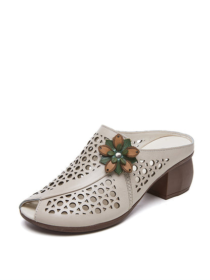 Women Summer Artsy Leather Cutout Flower Spliced Sandals OP1048