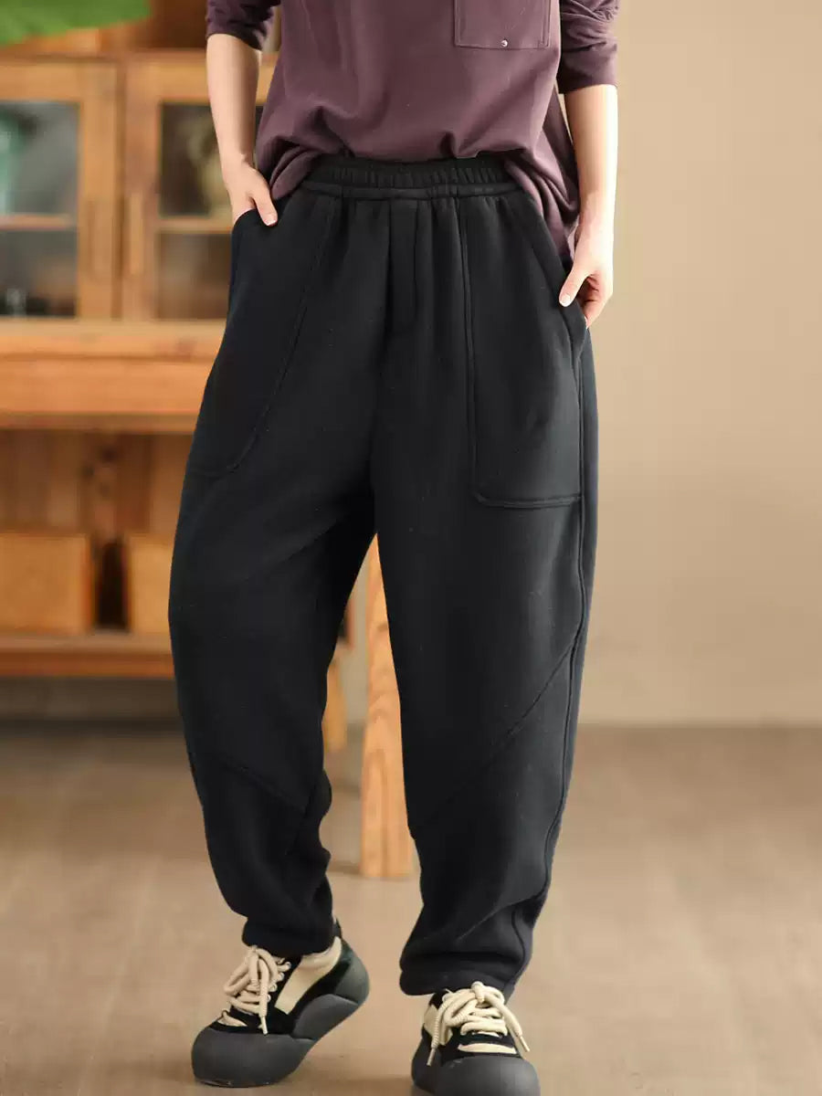 Women Autumn Vintage Cotton Fleece-lined Harem Pants WG014