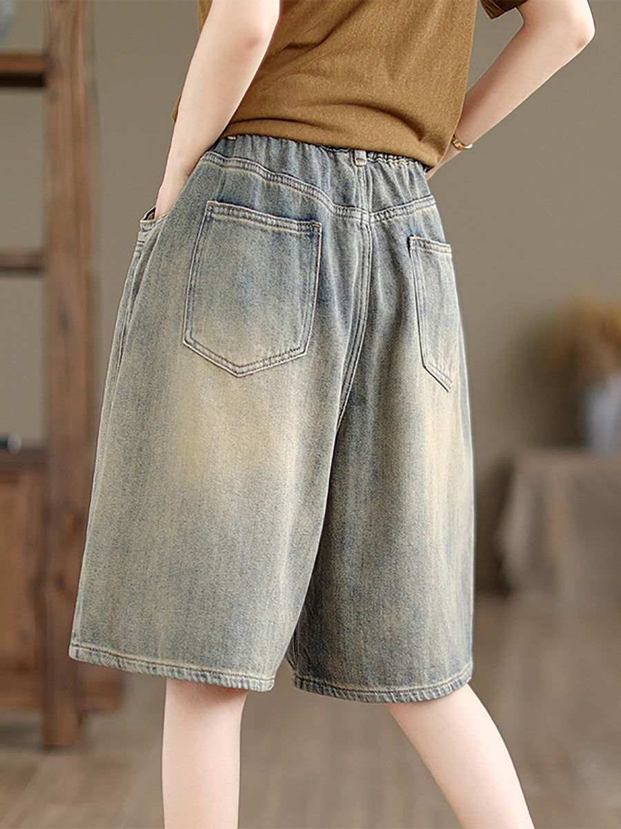 Women Summer Worn Denim Wide-leg Fifth Pants CC037