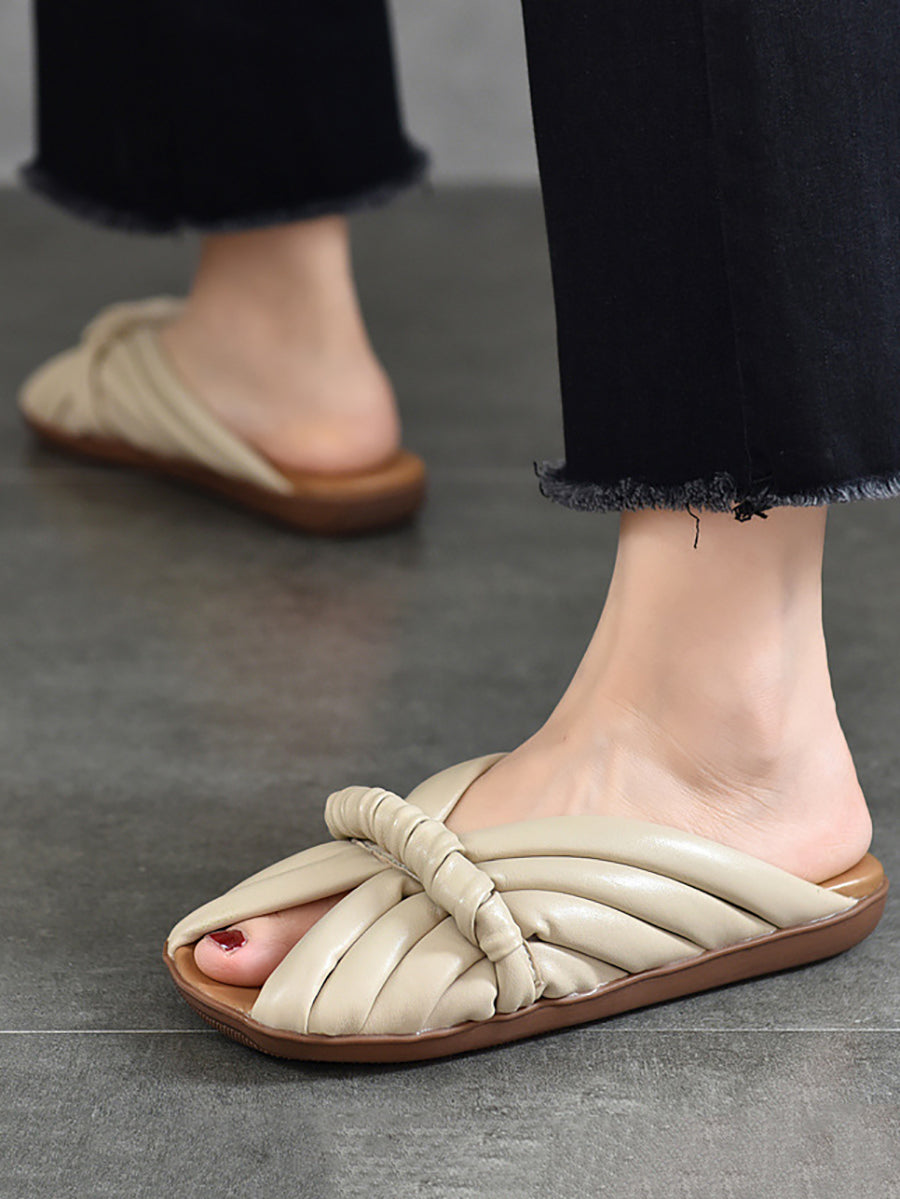 Chaussons plats d'été en cuir massif pour femmes UI1022