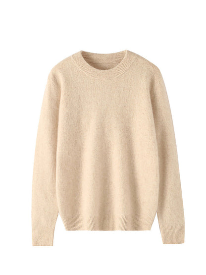 Women Autumn Casual O-Neck Soft 100%Wool Sweater QU030