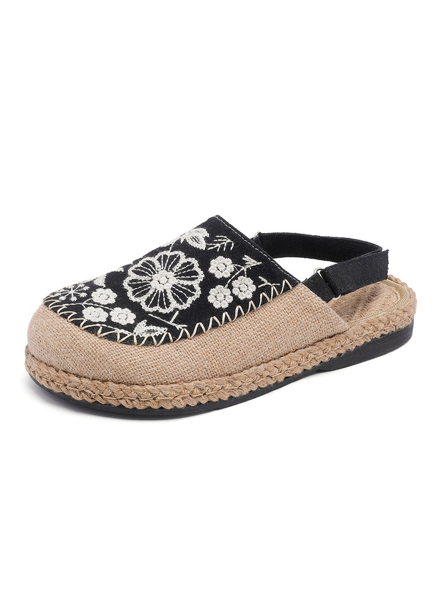 Sandales pour femmes en lin brodées de fleurs ethniques
