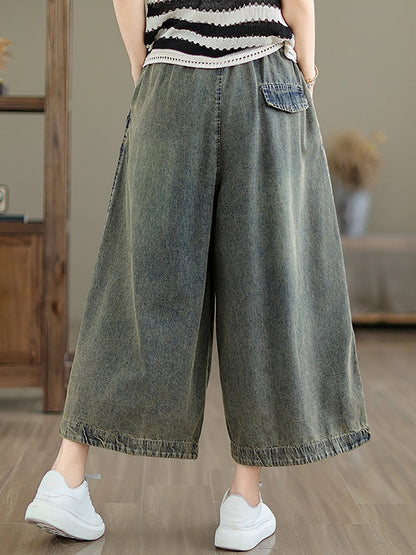 Women Summer Casual Embroidery Wide-leg Denim Pants CC010