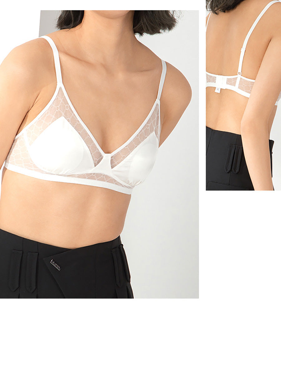 Soutien-gorge triangle sexy en dentelle unie et soie épissée pour femme KL1005