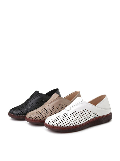 Women Summer Solid Casual Leather Cutout Flat Shoes HH048