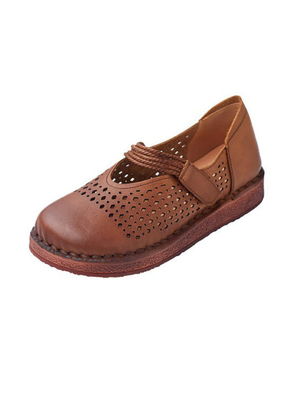 Women Summer Casual Leather Cutout Flat Shoes UI1016