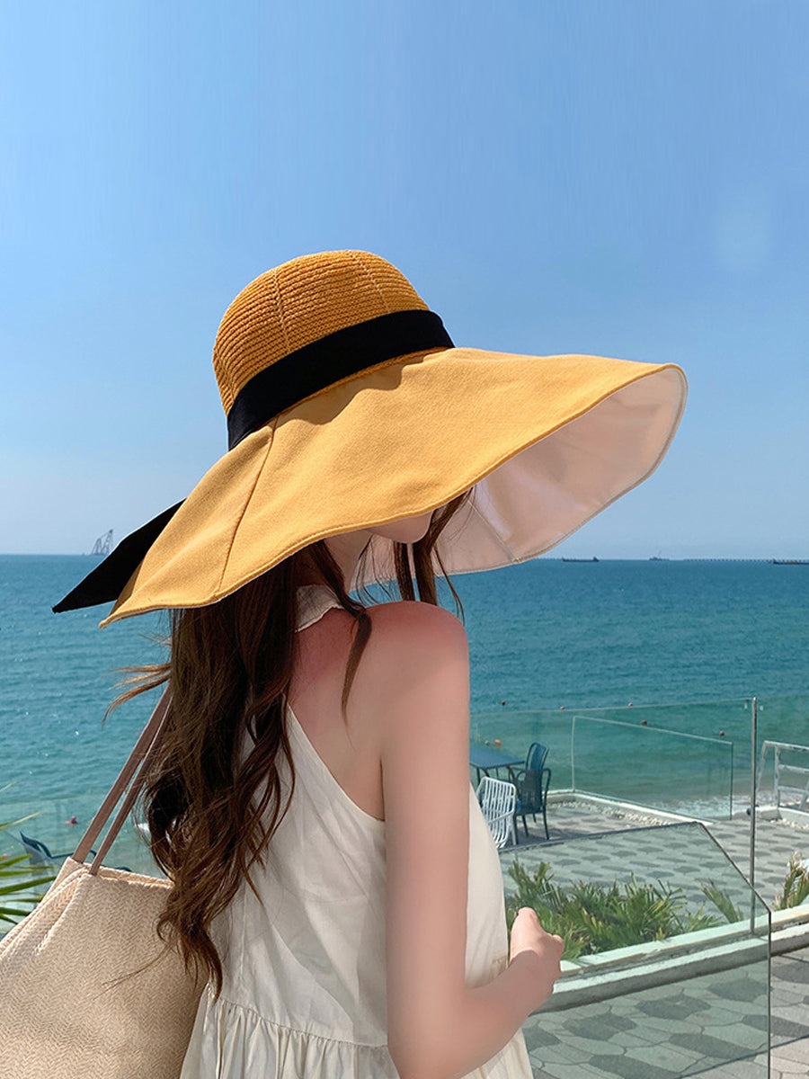 Women Summer Colorblock Large Brim Sunproof Hat WE1002