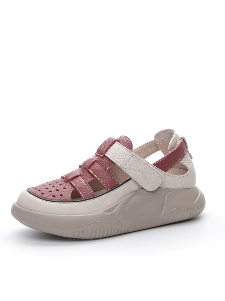 Sandales d'été à plateforme en cuir colorblock pour femmes IO1027