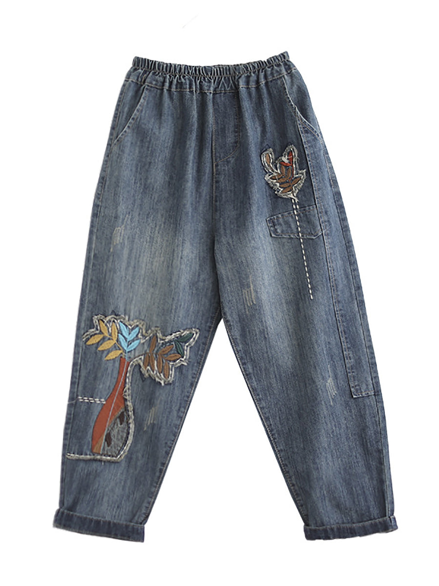 Women Summer Patch Spliced Denim Harem Pants CV1044