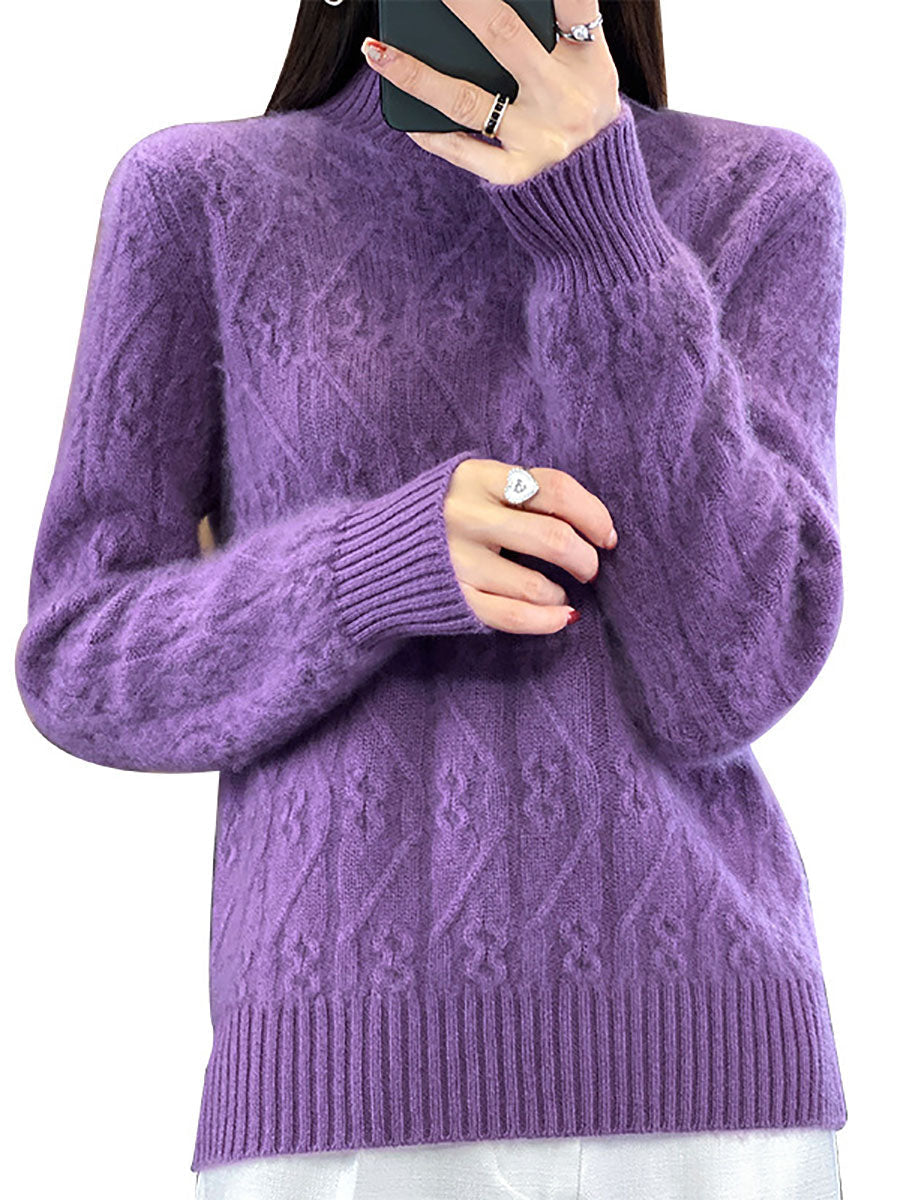 Women Autumn Half Turtleneck Wool Twist Knit Sweater AV1052