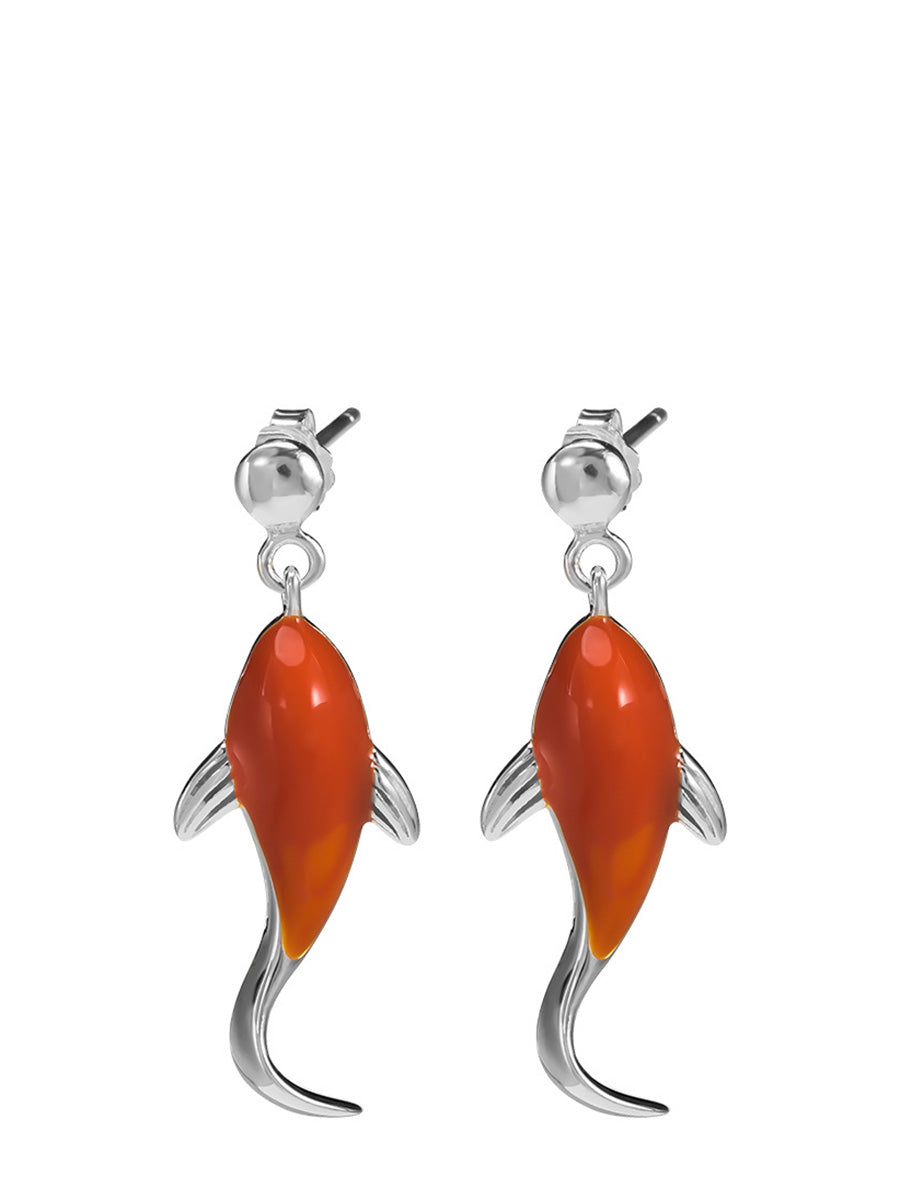 Boucles d'oreilles pendantes en argent et motif koi rouge pour femmes AI1023