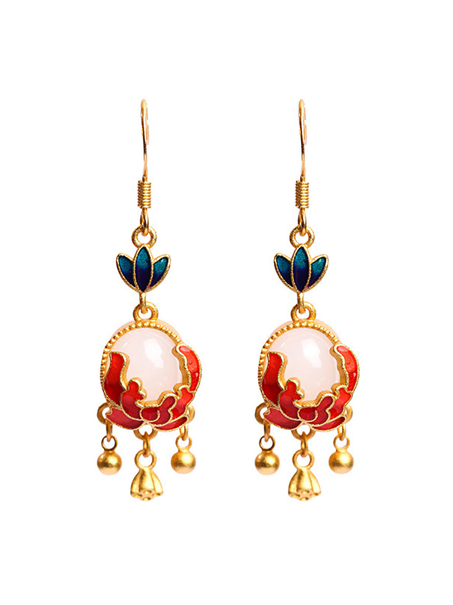 Boucles d'oreilles ethniques en jade et émail cloisonné pour femmes AH1073